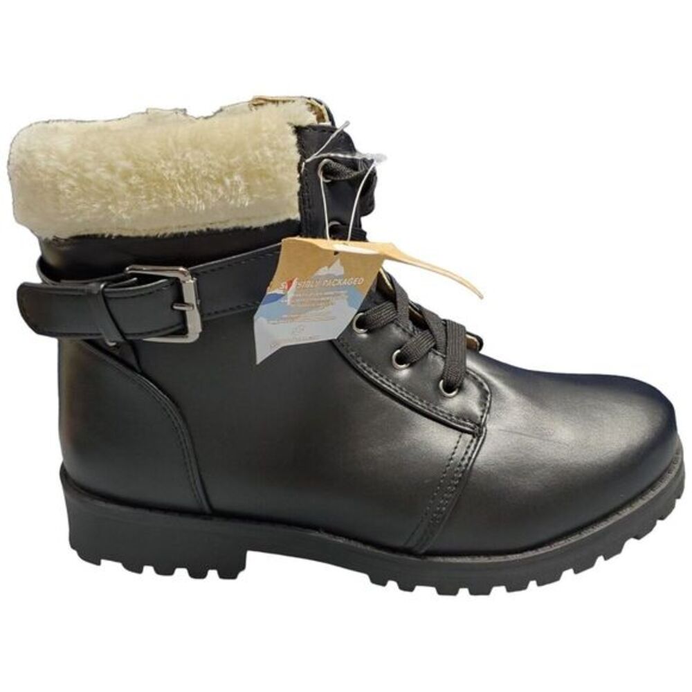 Apres by LAMO Park City Combat Winter Boots Womens Size 11 Black Faux Fur AW1765
